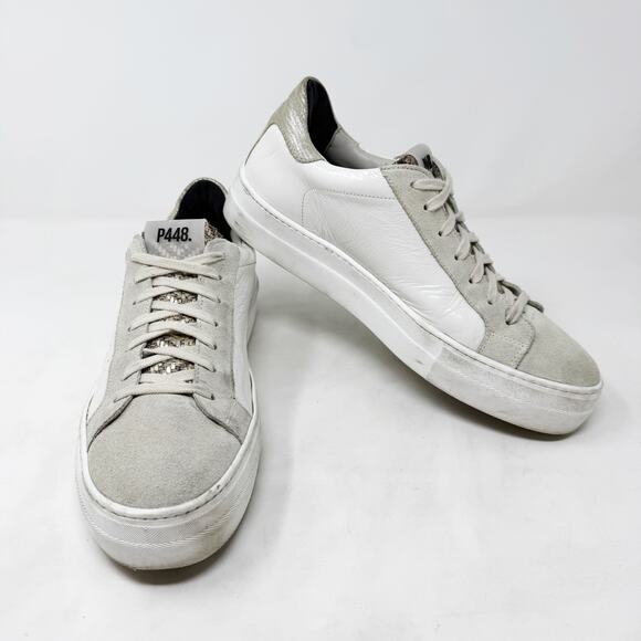 [P448] Thea Platform Lace Up Low Top Sneakers White Gray Sparkle Tweed Size 40 - Picture 2 of 13